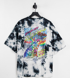 Футболка стиле oversized с дизайном тай-дай и принтом "Rainbow Ride" COLLUSION Unisex-Разноцветный