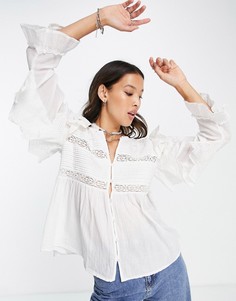 Блузка на пуговицах из хлопкового кружева цвета слоновой кости Topshop-Белый