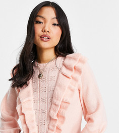 Бледно-розовый джемпер с двойной оборкой спереди Miss Selfridge Petite-Розовый цвет