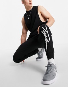 Черные джоггеры с вышивкой логотипа-подписи (от комплекта) Topman-Черный цвет