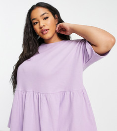 Сиреневый свободный топ в стиле oversized из вафельного трикотажа с короткими рукавами ASOS DESIGN Curve-Фиолетовый цвет