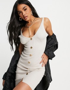 Кремовое трикотажное платье миди на пуговицах ODolls Collection-Светло-бежевый цвет