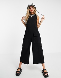 Черный минималистичный комбинезон из саржи без рукавов ASOS DESIGN-Черный цвет