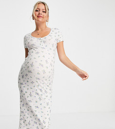 Белое платье миди в рубчик с короткими рукавами и голубым цветочным принтом ASOS DESIGN Maternity-Multi