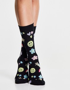 Черные носки до щиколотки с принтом в стиле 90-х ASOS DESIGN-Черный цвет