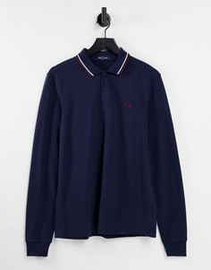 Темно-синее поло с длинными рукавами и контрастной отделкой Fred Perry-Темно-синий