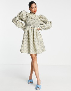 Платье мини с присборенным лифом и жаккардовым цветочным принтом ASOS EDITION-Разноцветный