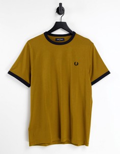 Черная и светло-коричневая футболка с окантовкой Fred Perry-Коричневый цвет