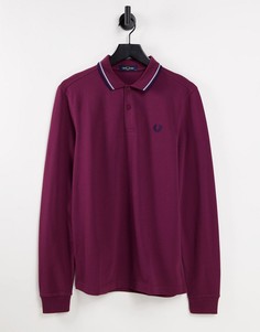 Бордовая футболка-поло с длинными рукавами и контрастной отделкой Fred Perry-Красный