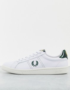 Белые кожаные кроссовки с зеленым ярлычком-логотипом Fred Perry B721-Белый