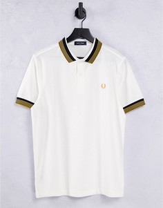 Белая футболка-поло с воротником в полоску Fred Perry-Белый