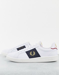 Белые кожаные кроссовки с темно-синей боковой вставкой Fred Perry B721-Белый