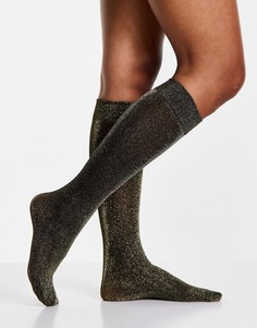 Прозрачные черные носки до колена с блестками ASOS DESIGN-Черный цвет