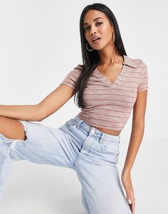 Облегающий топ поло в фактурную полоску коричневого цвета ASOS DESIGN-Коричневый цвет
