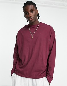 Бордовая футболка в стиле oversized с длинными рукавами ASOS DESIGN-Красный