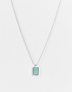 Серебристая цепочка с прямоугольной подвеской из полудрагоценного камня Icon Brand-Серебряный