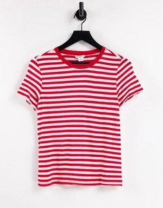 Футболка из органического хлопка в красную полоску Monki-Белый