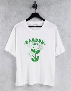 Белая футболка из органического хлопка с принтом "Garden" Monki-Белый