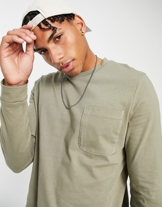 Лонгслив цвета хаки с карманом ASOS DESIGN-Зеленый цвет