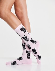 Розовые носки в рубчик до середины икры с принтом "Hello Kitty" ASOS DESIGN Halloween-Розовый цвет