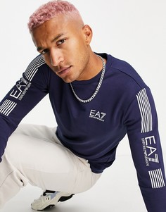 Темно-синий флисовый свитшот с круглым вырезом и логотипом Armani EA7