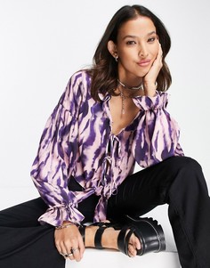 Фиолетовая блузка с оборками и принтом тай-дай Topshop-Фиолетовый цвет