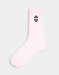 Розовые носки до икры в рубчик с инициалом "C" ASOS DESIGN-Розовый цвет
