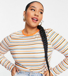 Приталенный топ оранжевого цвета в фактурную полоску ASOS DESIGN Curve-Оранжевый цвет