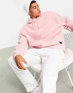 Плюшевый oversized-худи с нашивкой ASOS DESIGN-Розовый цвет