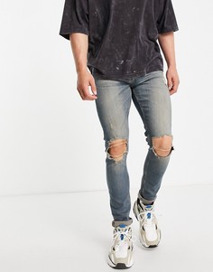 Зауженные выбеленные джинсы со рваными коленями ASOS Dark Future-Голубой