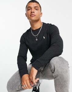 Черный меланжевый лонгслив с маленьким логотипом Polo Ralph Lauren-Черный цвет