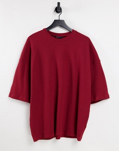 Бордовая oversized-футболка с вафельной фактурой (от комплекта) ASOS DESIGN-Красный