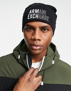 Черная шапка-бини с крупным логотипом Armani Exchange-Черный цвет