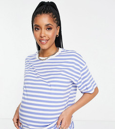 Футболка в бело-голубую полоску в стиле "oversized" ASOS DESIGN Maternity-Разноцветный