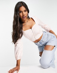 Розовый кроп-топ из поплина со сборками Missguided-Розовый цвет