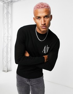 Черный вязаный джемпер с маленьким логотипом Armani Exchange-Черный цвет