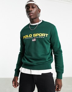 Зеленый свитшот с логотипом с флангом в стиле ретро из капсульной коллекции Polo Ralph Lauren Sport-Зеленый цвет