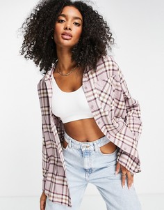 Рубашка бойфренда в коричневую и фиолетовую клетку с длинными рукавами ASOS DESIGN-Разноцветный