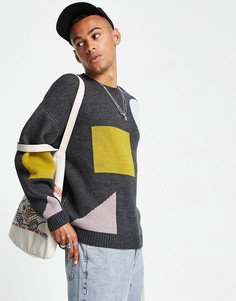 Джемпер из жаккардового трикотажа с абстрактными формами ASOS DESIGN-Серый