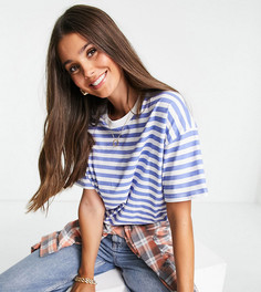 Футболка в бело-голубую полоску в стиле oversized ASOS DESIGN-Разноцветный