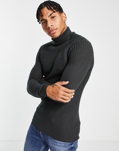Темно-серая водолазка облегающего кроя из фактурного трикотажа ASOS DESIGN-Серый