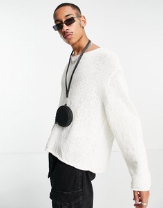 Вязаный фактурный oversized-джемпер цвета экрю ASOS DESIGN-Белый