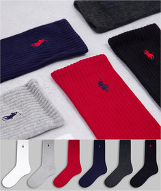 Набор из 6 спортивных носков в черном, красном, темно-синем, сером и белом цвете с фирменной эмблемой Polo Ralph Lauren-Разноцветный