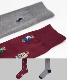 Набор из 2 пар носков красного и синего цвета со сплошным узором медведей Polo Ralph Lauren-Красный