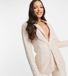 Золотистый блестящий пиджак из джерси с блестками ASOS DESIGN Tall
