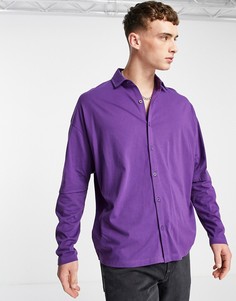 Фиолетовая oversized-рубашка из двухслойного трикотажа с длинными рукавами ASOS DESIGN-Фиолетовый цвет