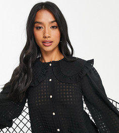 Черная блузка из фактурной ткани в клетку Miss Selfridge Petite-Черный цвет
