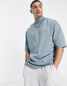 Выбеленная голубая oversized-футболка с высоким воротом и рукавами до локтя ASOS DESIGN-Голубой