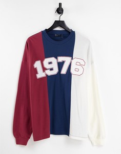 Лонгслив из пике в стиле колор блок и oversized с текстовой аппликацией ASOS DESIGN-Разноцветный