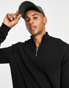 Черный свитшот на короткой молнии ASOS DESIGN-Черный цвет